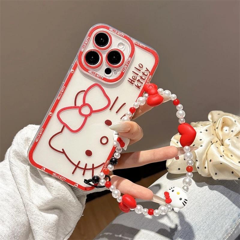 Прозрачный чехол Hello Kitty с цепочкой для Xiaomi Redmi Note 15 Pro 15C 5G 14C Note 14 13 12 Pro Plus 13C 12C A5 5G 4G INS