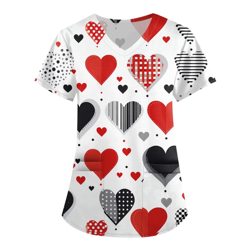 Женский модный повседневный топ с V-образным вырезом на День святого Валентина с принтом