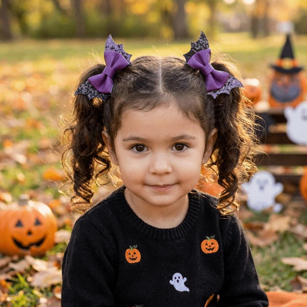 2 pcs/set Double Layered Halloween Barrettes Bow Sequins Hairpin Bat Wing Hair Clips Girl