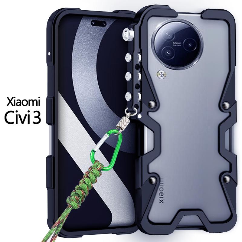 Zimon Armor Metal Aluminum Phone Bumper For Xiaomi CIVI 5 4 3 2 Civi4 Civi5 Pro Cover Mechanical Purely Handmade Skull Case