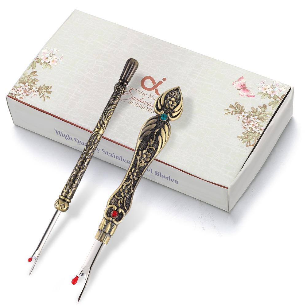 2 шт. Резная ручка Распарыватель швов Металлический нитеобрезатель Удобный инструмент для распарывания ниток Рукоделие