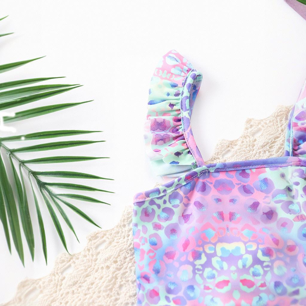 Купальники для девочек с оборками по подолу, симпатичные, красочные, с леопардовым принтом, купальники из 2 частей, для детей от 4 до 10 лет, гавайский комплект бикини