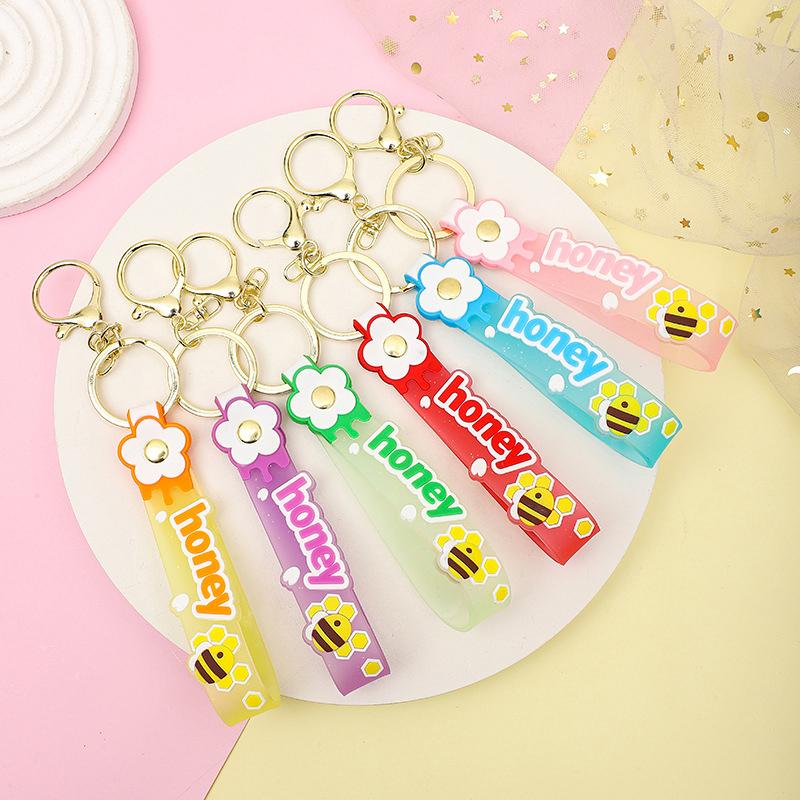 Прозрачный ПВХ мягкий резиновый брелок для ключей английский маленький цветок желе цвета сливы конфетный цвет капли клейкий браслет