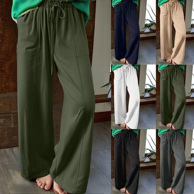 Женские модные повседневные брюки однотонные с высокой талией широкие брюки с карманами