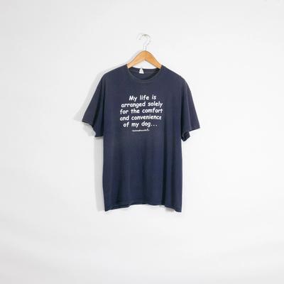 Винтажная забавная футболка для владельца собаки XL - Потертая выцветшая выгоревшая на солнце надпись Футболка Y2K Синяя
