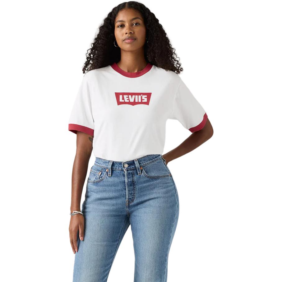 Коллаборация Levis и Beyoncé SS25 Футболка с логотипом, контрастным рубчатым воротником, свободным коротким рукавом Мужские футболки 004AU-0001