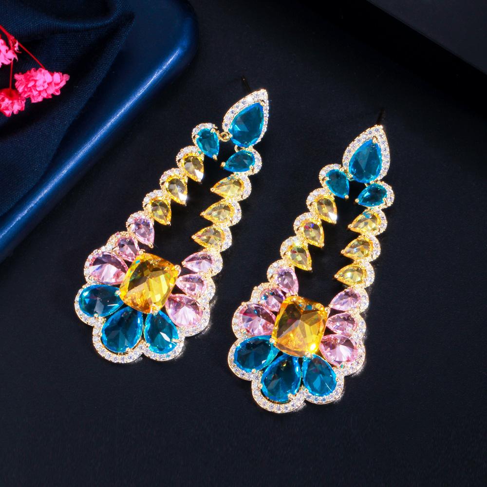 CMM Высококачественные богемные многоцветные эффектные серьги-капли с кубическим цирконием