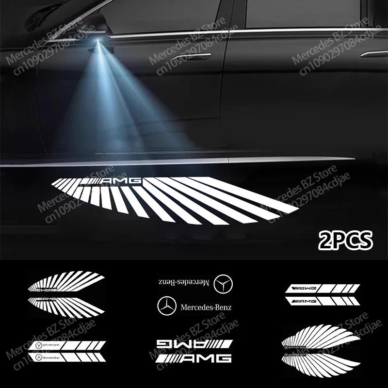 Автомобильная наклейка C200 E300 Горячая 2026 Для Benz 2 шт. Светодиодная пленка для заднего стекла автомобиля Проектор 'Призрачная тень' Для Mercedes Benz W222 W22