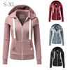 Autumn Long Sleeve Hoodie Pockets Zipper Sports Coat Ladies Floral Outwear Women Top