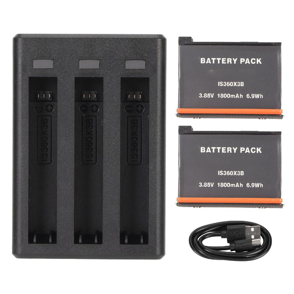 Action Camera Battery Charger 3 Slots Charger for Insta 360 X3 with Type C Charge Cable and Replacement Batteries