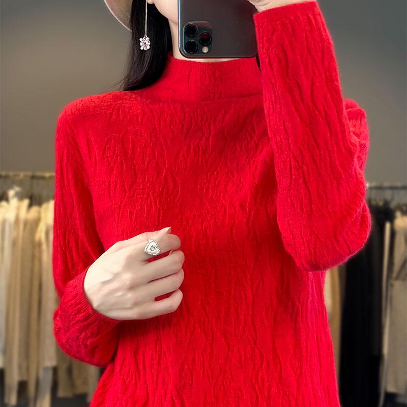 2025 Autumn Women's Half-High Neck Slim Fit Knit Pullover Sweater, Korean Style