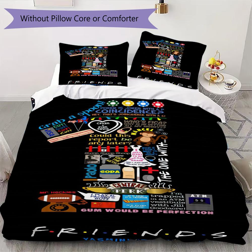 1PC Friends Theme Bedding Quilt Set Quilt Cover Pillowcase Home Decoration Birthday Gift (1 * duvet cover + 2 * pillowcase, without core)A1