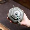 Hexagonal Flat-Bottomed Yixing Purple Clay Teapot - Ash-Green, Handmade Kung Fu Tea Set