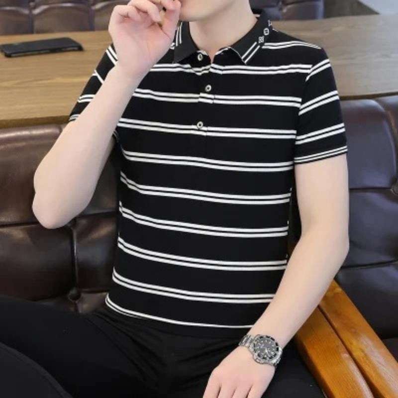 Summer New Pure Cotton Business Men's Short-sleeved T-shirt Printed Casual Youth Lapel Men's Polo Shirt for Men