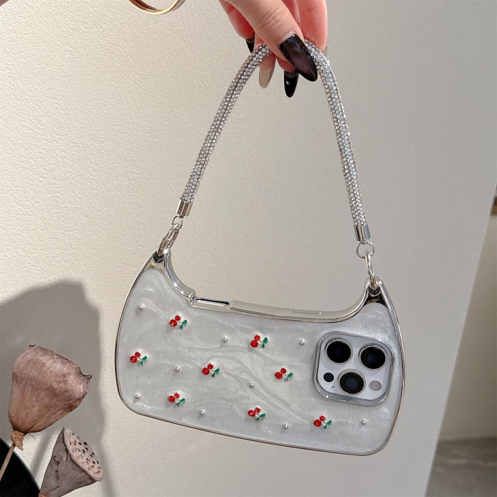 Жемчуг и Вишня Наплечный Чехол для Телефона для Серии iPhone 12-17 — Блестящий Регулируемый Ремешок, Свежий Летний Дизайн