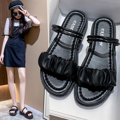 Женские летние сандалии на плоской подошве, новые универсальные, для ношения с юбкой двумя способами, крутые шлепанцы на толстой подошве