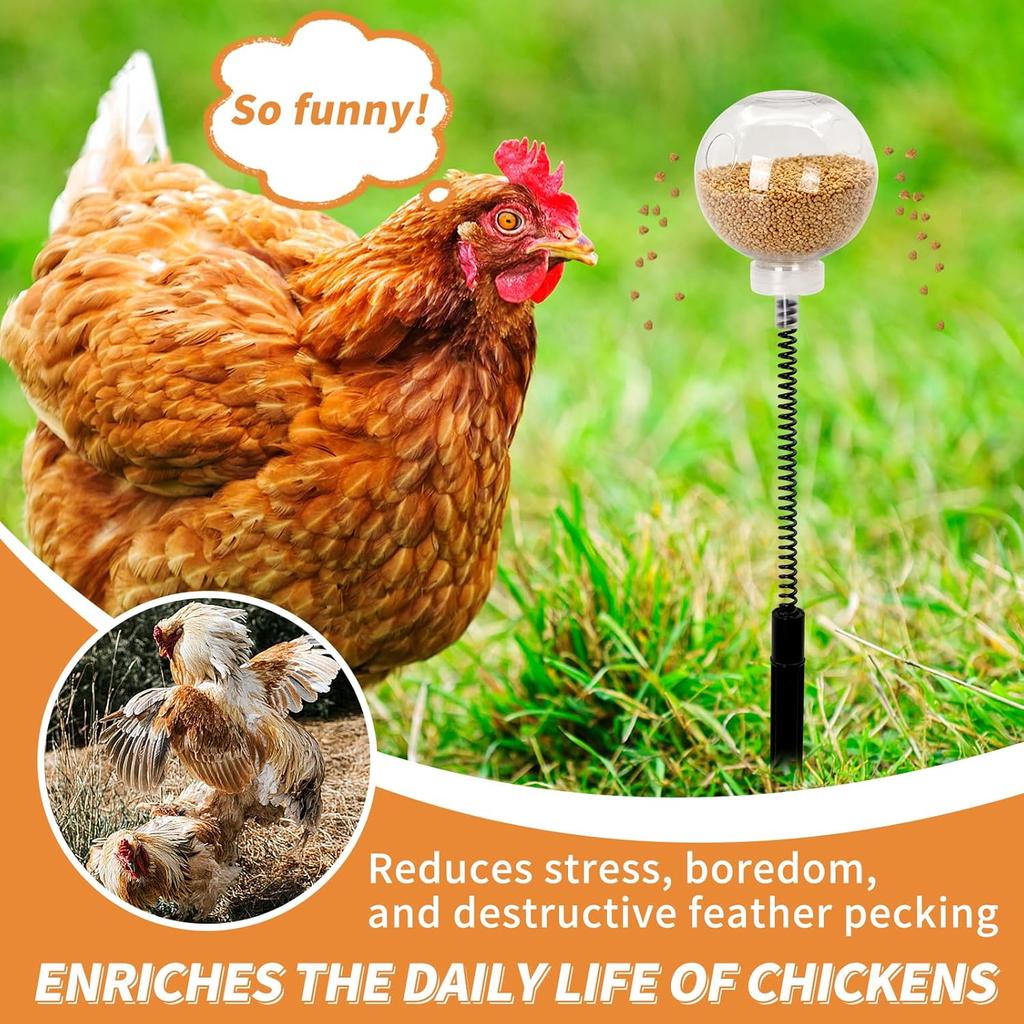Spring Swing Chicken Pecking Foraging Toy, Slow Feed Enrichment with Ground Pegs for Poultry Ducks Parrots, Coop Accessory