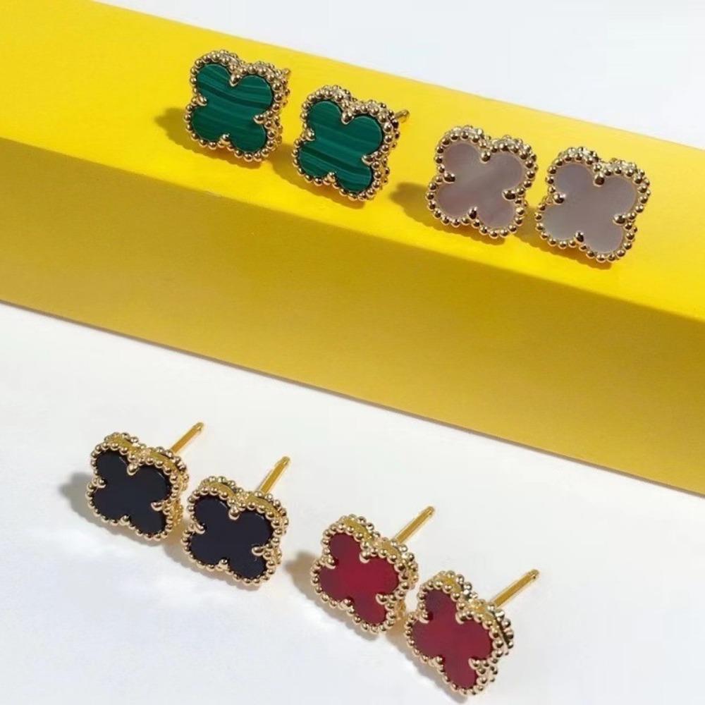 Серьги «Счастливый четырехлистный клевер» высокой версии для женщин, 18K, модная легкая роскошь, натуральный белый перламутр, пара серег