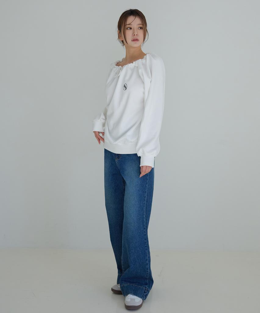 AWESOME STUDIO String Off-Shoulder Sweatshirt Ivory