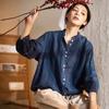 Spring Autumn Women Japanese Vintage Short Shirts Casual Stand Collar Loose All Match Female Tops