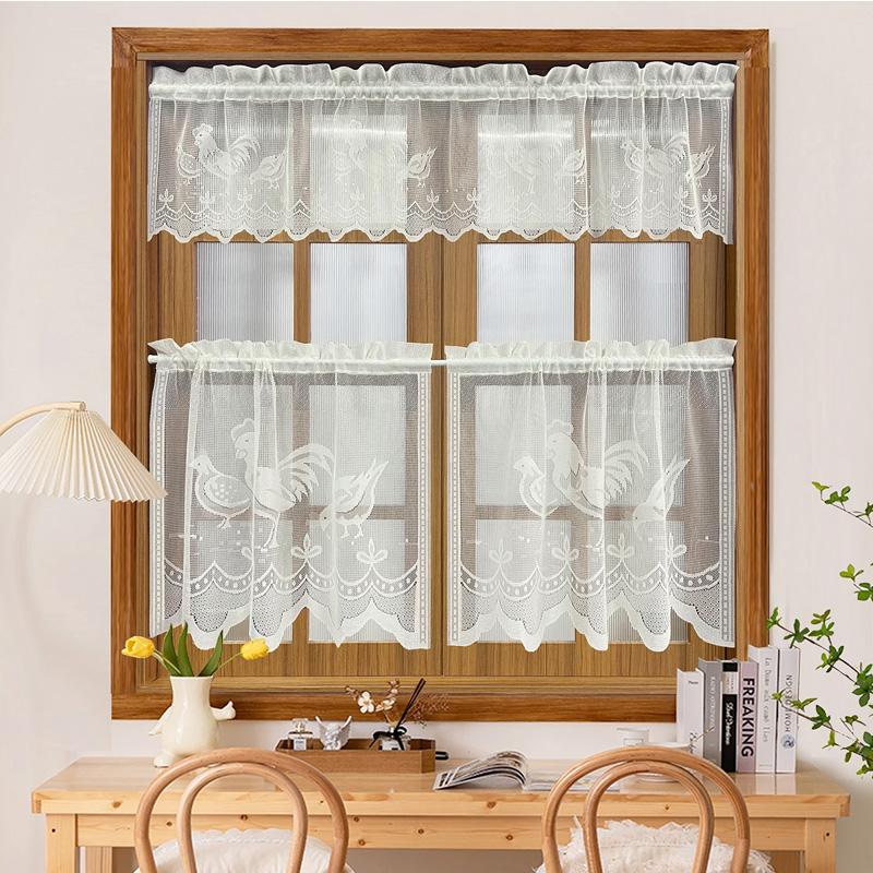 3 шт./набор Жаккардовое кружево DIY Европейская кофейная занавеска Белая вязаная кухонная полупрозрачная