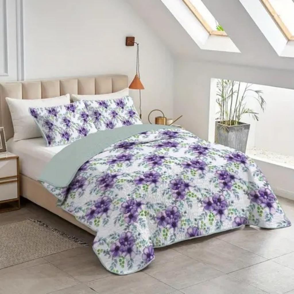 Пододеяльник с узором из фиолетовых цветов в стиле легкой роскоши, размер Queen King, 3D-печать, мягкое и удобное постельное белье, комплект из 3 предметов