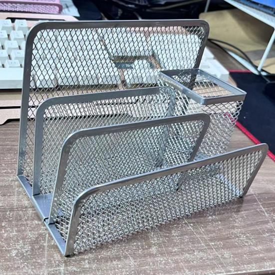 3-Tier Desktop Stacking File Holder Black Metal Mesh Mail Organizer Letter Holder Reinforced Design Space-Saving File Storage Rack for Desk Kitchen