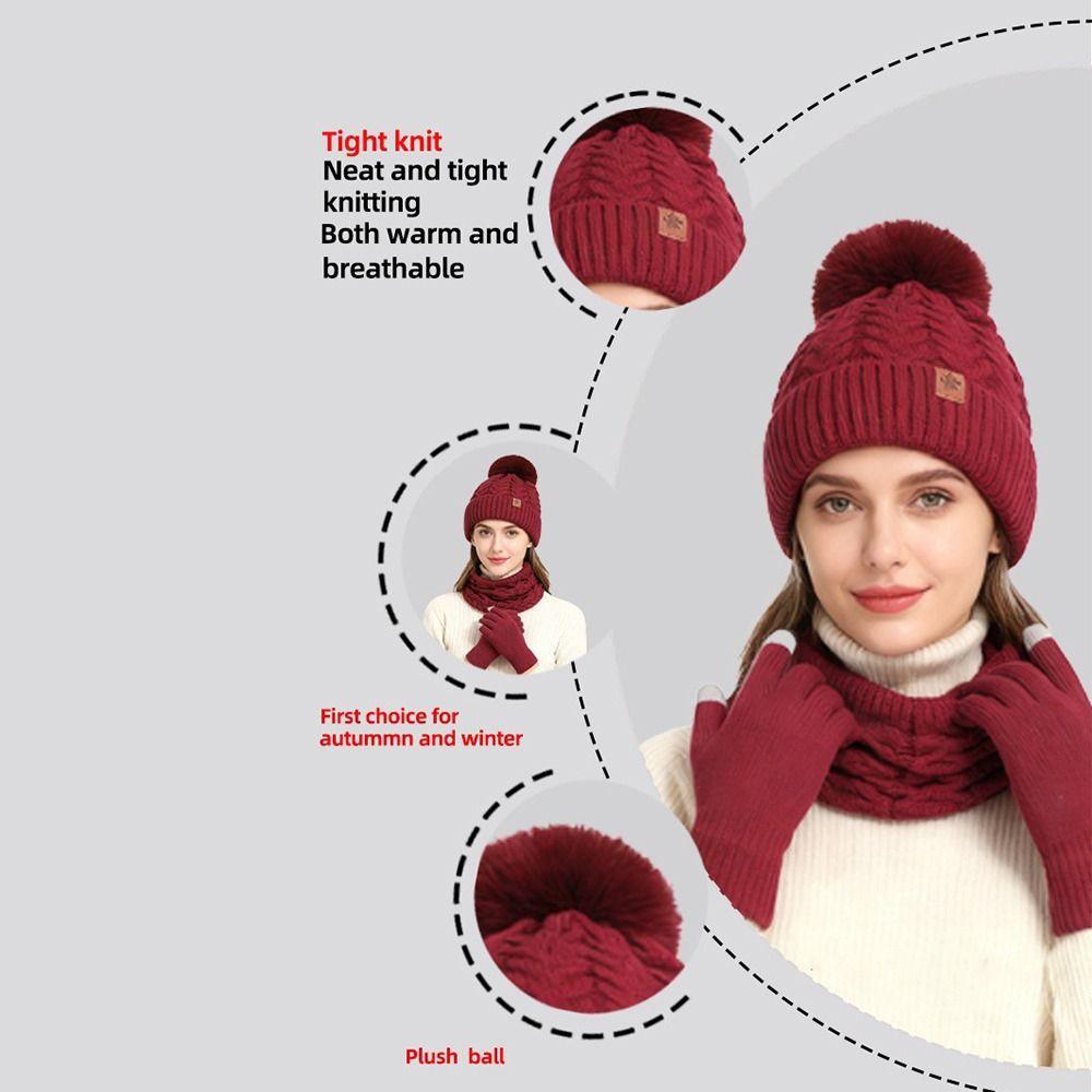 Thickened Women Hat Scarf Gloves Set Solid Color Women's Winter Accessories Set Winter Season