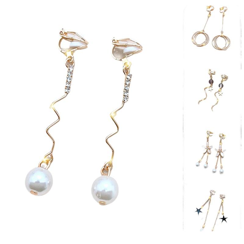 Модные серьги «Звезда Луна» с жемчугом, клипсы для ушей, цветочные украшения с бантом