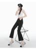 Ge Di Jie Le Sail Tencel slim fit elastic slit jeans for women, slim fit high waisted ice silk micro flared pants