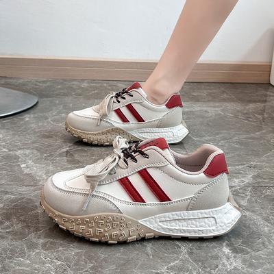 Инс корейская версия кожаные низкие кроссовки папины кроссовки девушка 2025 весна новинка дышащие студенческие спортивные на высокой подошве повседневные WS905