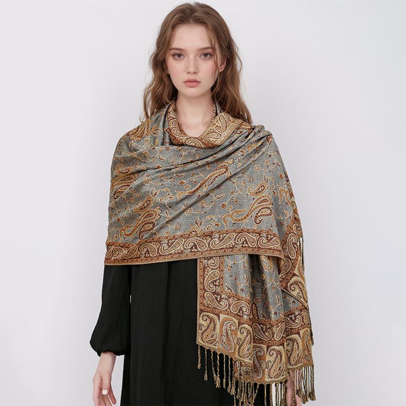 Jacquard Tassel Scarf Imitation Cashmere Soft And Breathable Autumn And Winter Versatile Women'S Shawl Scarf Light Luxury Style