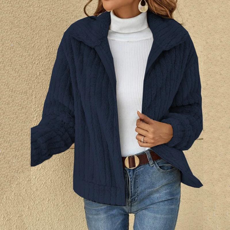 Осенне-зимнее женское пальто, удобное повседневное пушистое пальто в полоску с лацканами, короткое пальто, женское шерстяное пальто