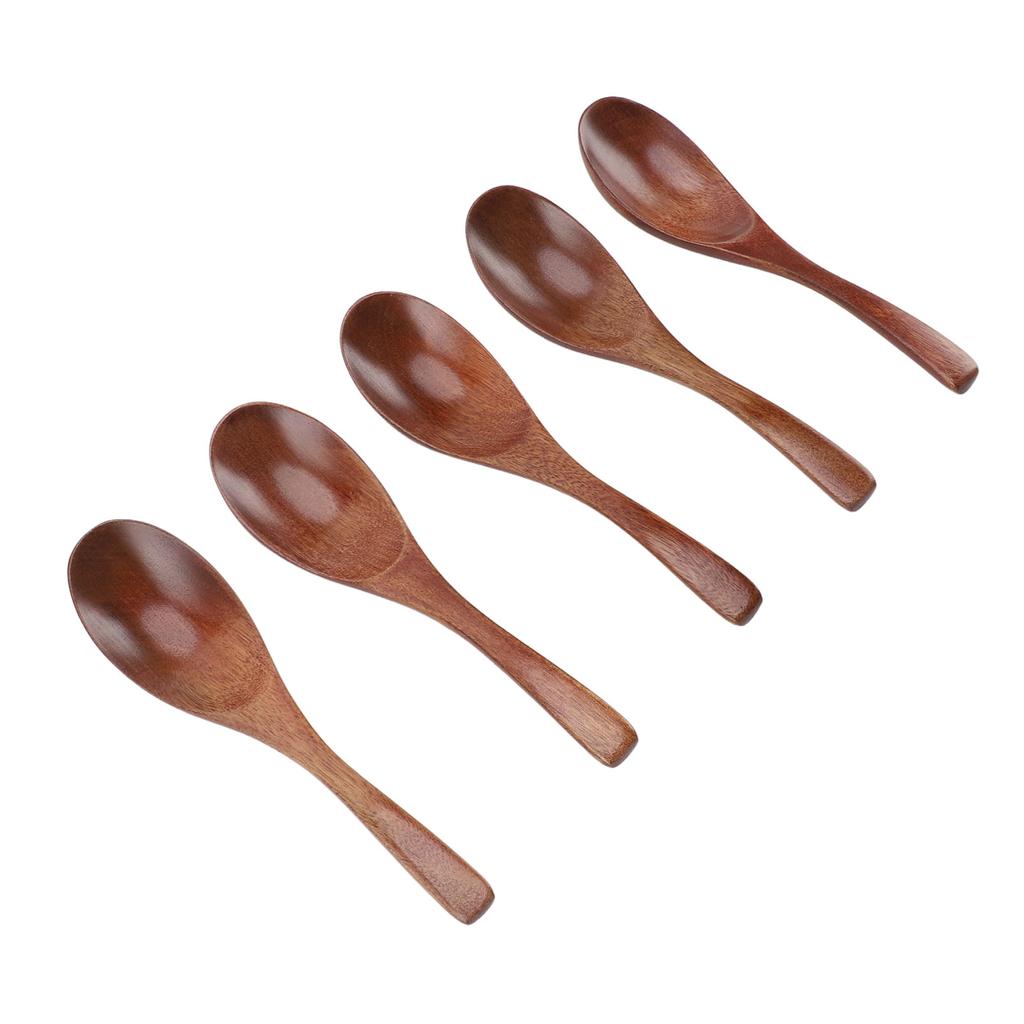 5Pcs Handmade Japanese Wooden Soup Spoons 6 Inch Long Wooden Spoons for Coffee Tea Drinks