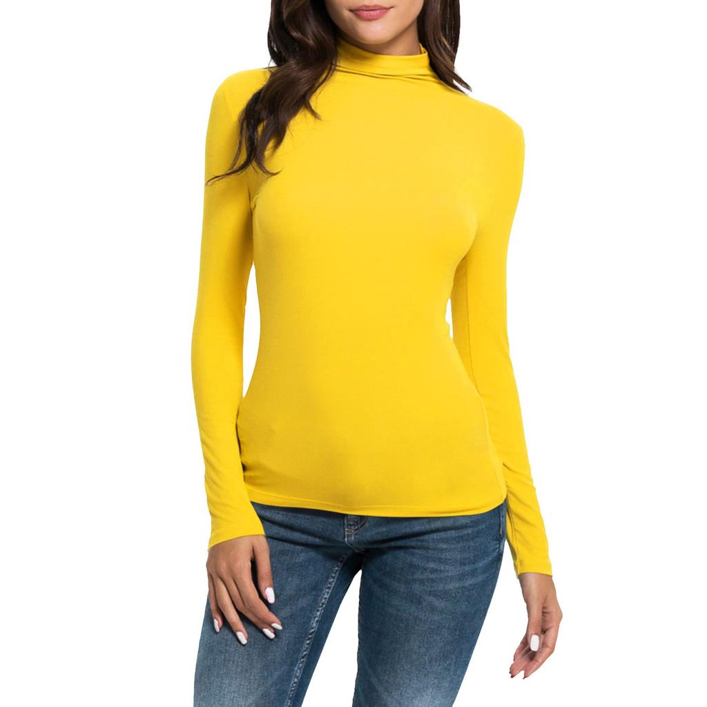 Women's Fashion Slim-Fit Stretch Base Layer Top Solid Colour Long-Sleeved Blouse
