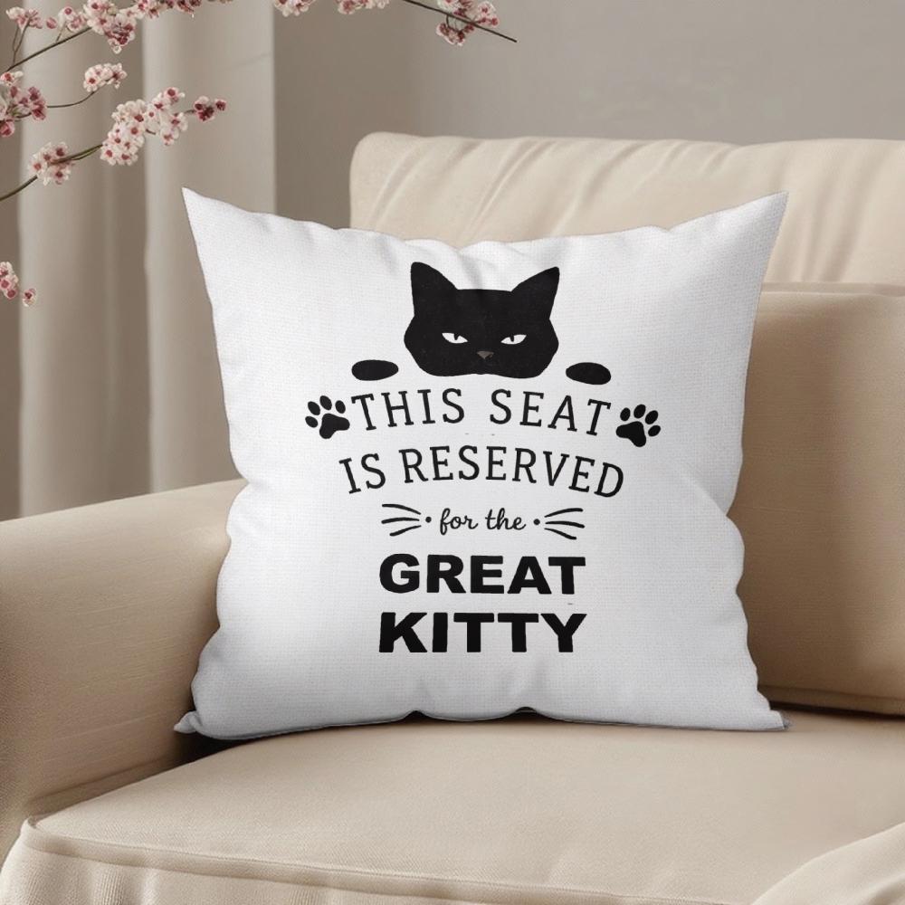 Cushion Cover White Cat Face And Paw Prints With This Seat Is Reserved For The Great Kitty Text Home Decor For Living Room Bedro