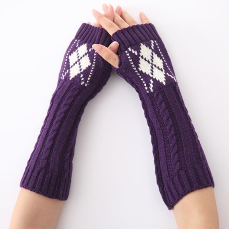 Женские перчатки без пальцев в корейском стиле, новые осенне-зимние, жаккардовые с ромбовидным узором «косичка», вязаные из шерсти, теплые, для лыж