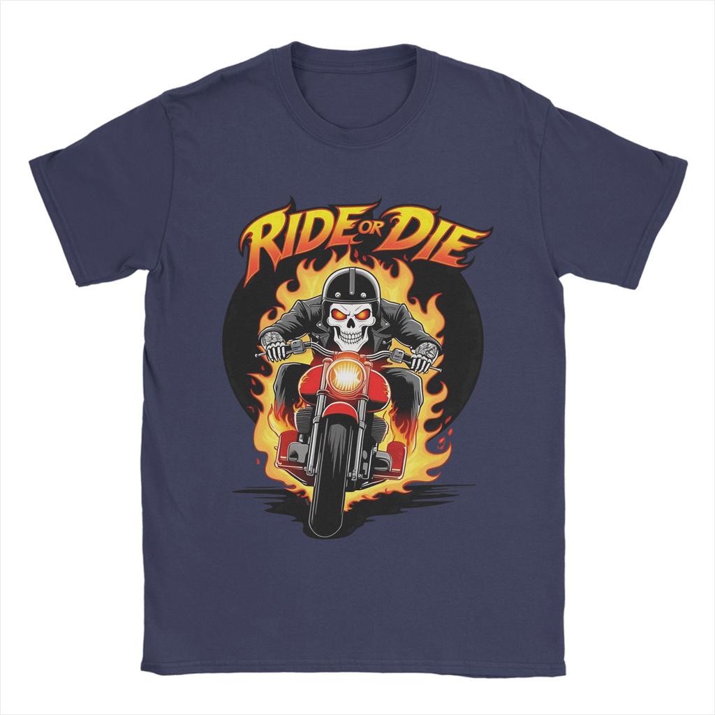 Унисекс Футболка Ride or Die Огненный Череп Байкерская Забавная Хлопковые Футболки С Коротким Рукавом Футболка С Круглым Вырезом Одежда Подарок