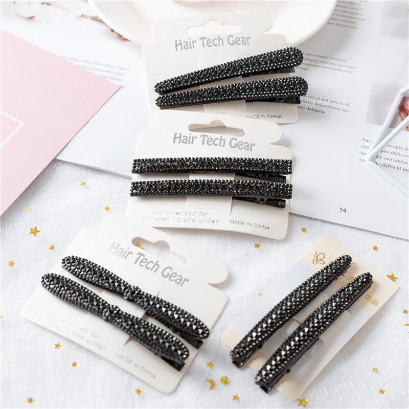 2Pcs Bling Crystal Hairpins Black Hair Clips Headwear for Women Girls Rhinestone Pins Clip Barrette Styling Tools Accessories