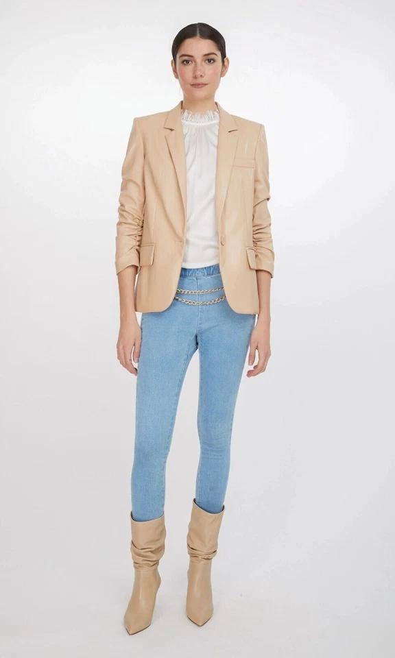 Пуговица вечерние бежевый стильный женский классический блейзер натуральная овчина кожа подлинная