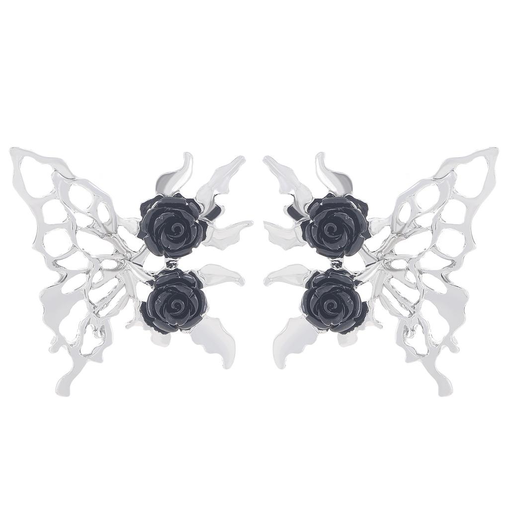 New European and American Dark Hollow Butterfly Rose Earrings with Cold Style Gothic Earrings