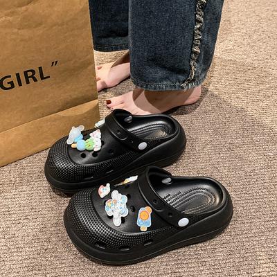 Женская обувь с толстой подошвой и отверстиями, нескользящая пляжная обувь, ощущение наступания на дерьмо, женские повседневные полушлепанцы с закрытым носком