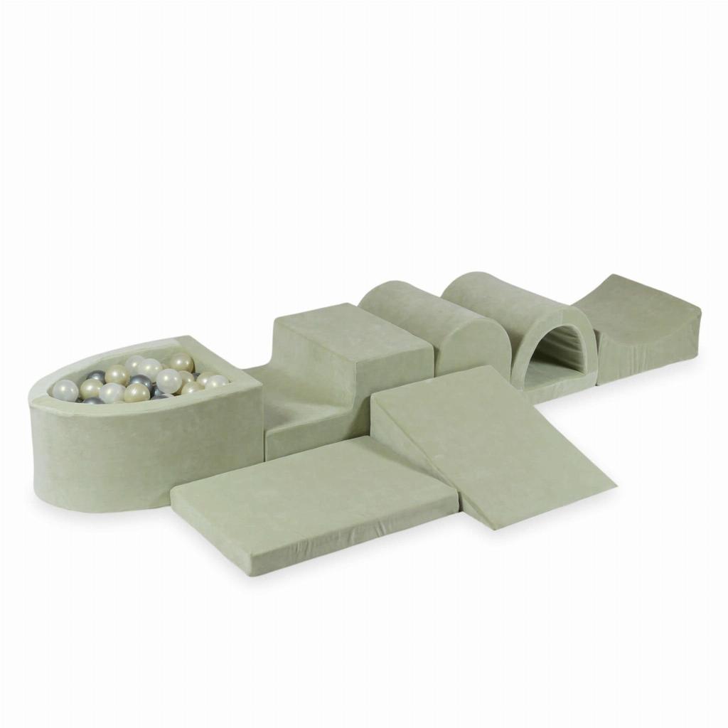 The largest foam playground with a micro pool Velvet Soft Light Mint + 100 balls: light gold, iridescent, silver