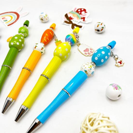 Decorative Ballpoint Pens 6 Sets Easter Beadable Pen Kit, DIY Crafting Set Fun Stationery Supplies with Beads Charms for Office School, Gifts