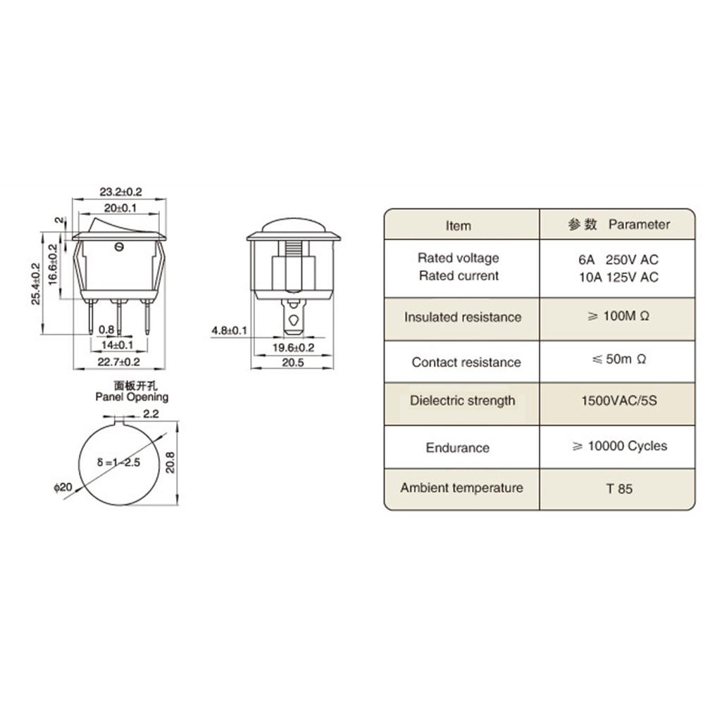 Easy Installation 12v Round Rocker Switch ONOFF 2 Pin SPST for Caravan