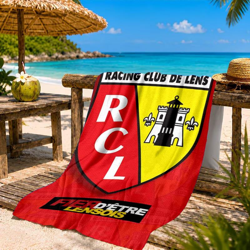 Пляжное полотенце Racing Club De Lens Crest, Быстросохнущее, Легко в уходе, Подходит как для фитнеса, так и для пляжного отдыха, Спортивный незаменимый аксессуар