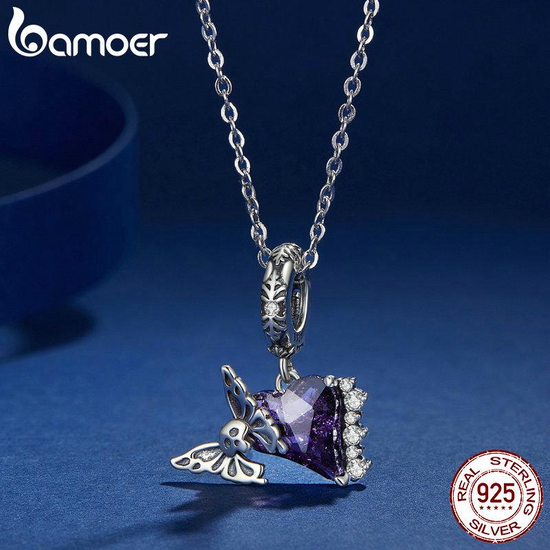 BAMOER Стерлингового Серебра 925 пробы Скелет Сердце и Бабочка Шарм Бусины Череп Бабочка Силиконовый Подвеска для Женщин Браслет DIY Ювелирные Изделия