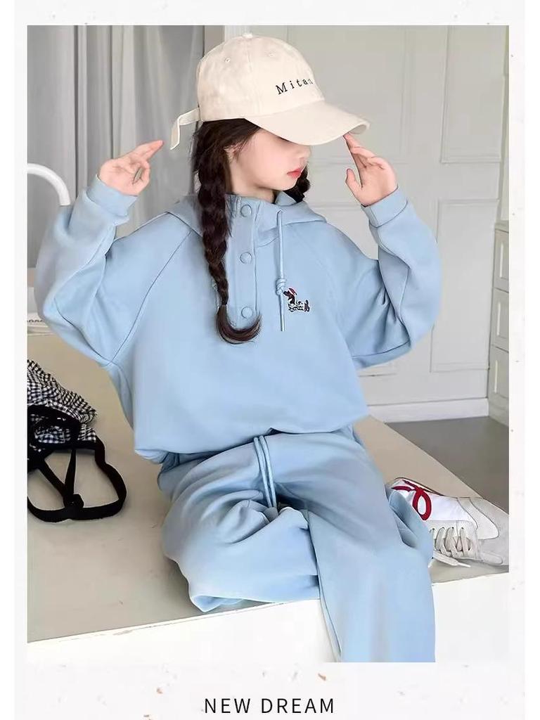 2025 Girls' Fashionable Spring & Autumn Two-Piece Outfit: Sweatshirt & Pants Set for Big Kids