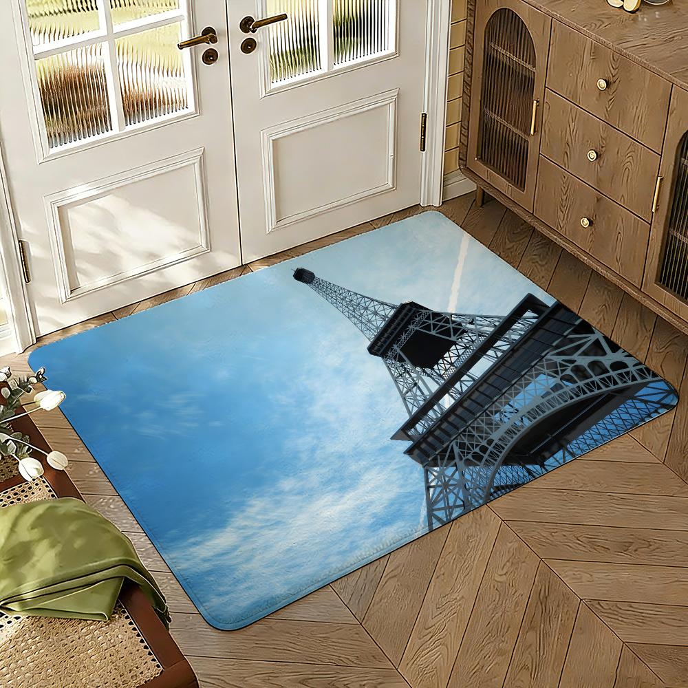 the Eiffel Tower Floor Mat Soft Thickened Absorbent Non-Slip Bedroom Living Room Door Mat Home Decor Flannel Rugs