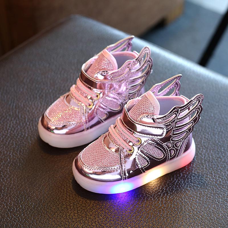 Children's New Spring Autumn LED Luminous Flashing Shoes Wing Children's Shoes Treasure Shoes Boys Girls' Casual Sports Shoes